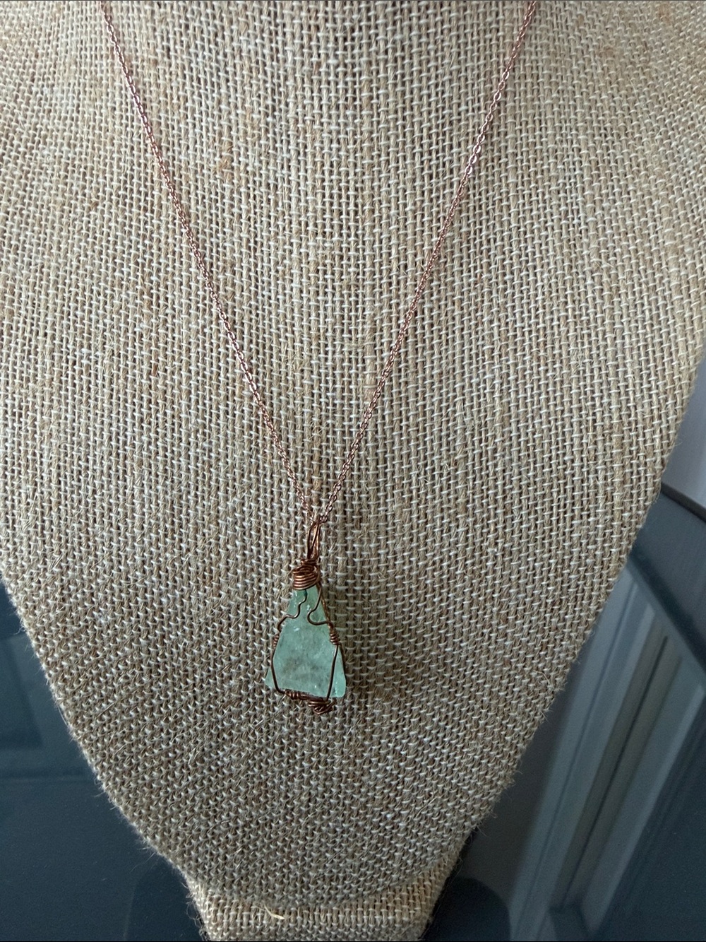 Origami Owl Rose Gold Wire-Wrapped Mint Green Sea Glass Necklace